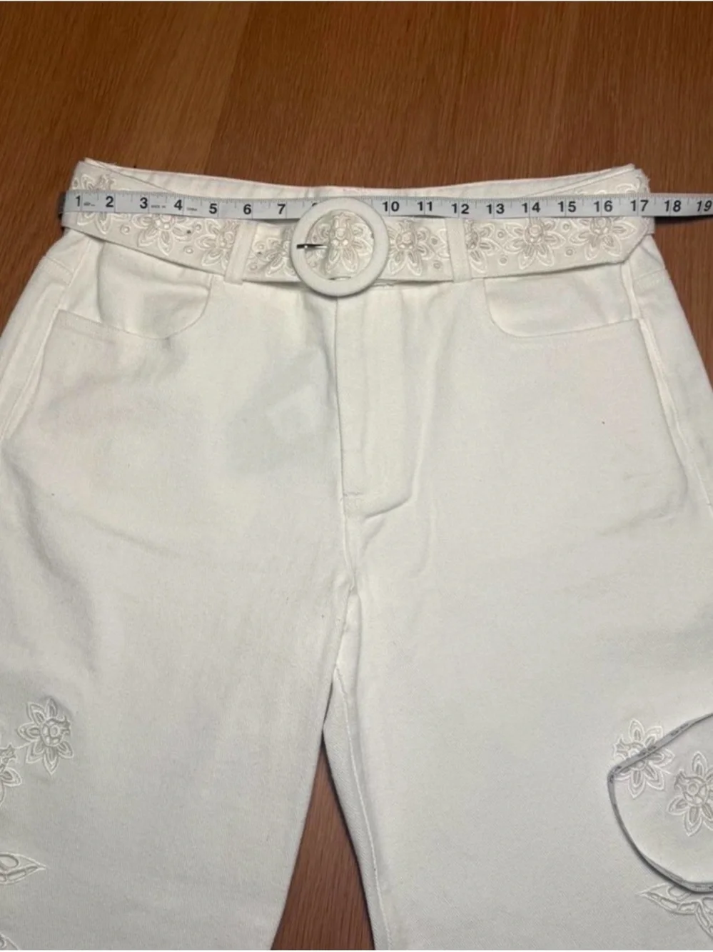 FARM Rio Cream Wide-Leg Laser-Cut Flare Jeans - Picture 3 of 8